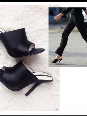 Zara Black Satin Open-Toe Mule Heels